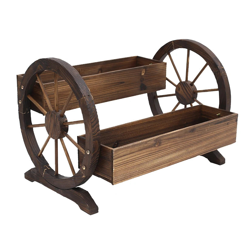 Solid Wood Rolling Plant Cart - Outdoor Patio Stand