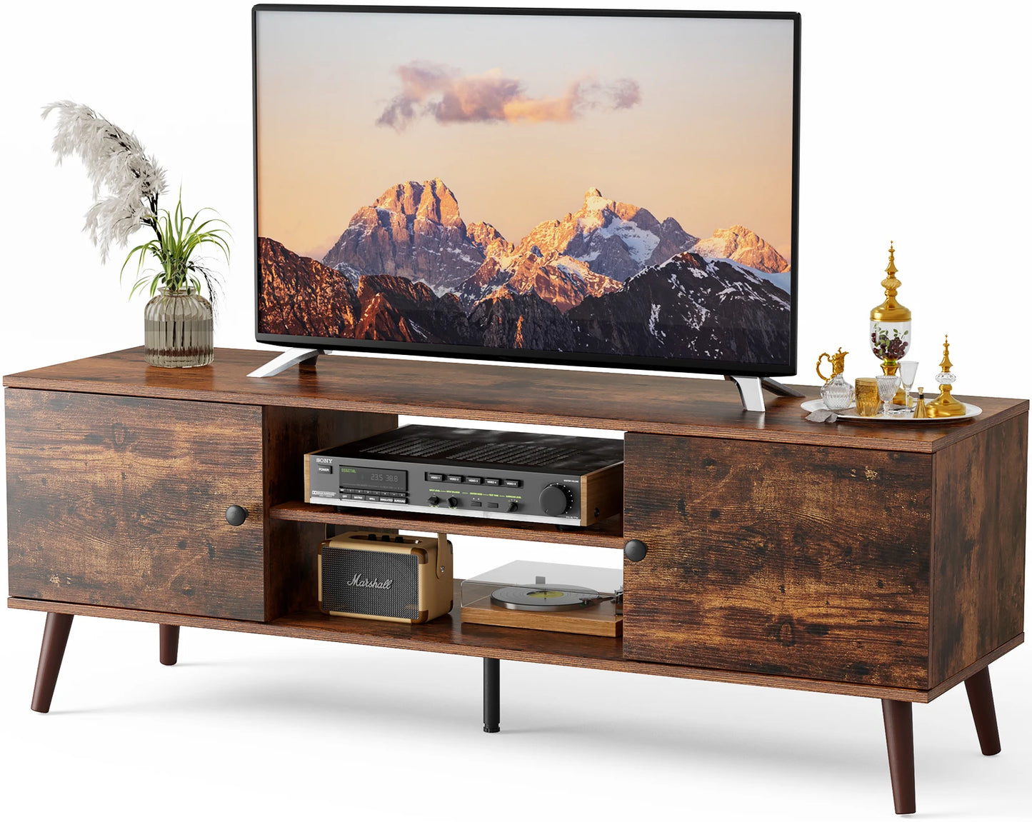 MCQ Wooden For 50 Up To 60 Inch TV Adjustable Shelf 2 Storage Entertainment Center