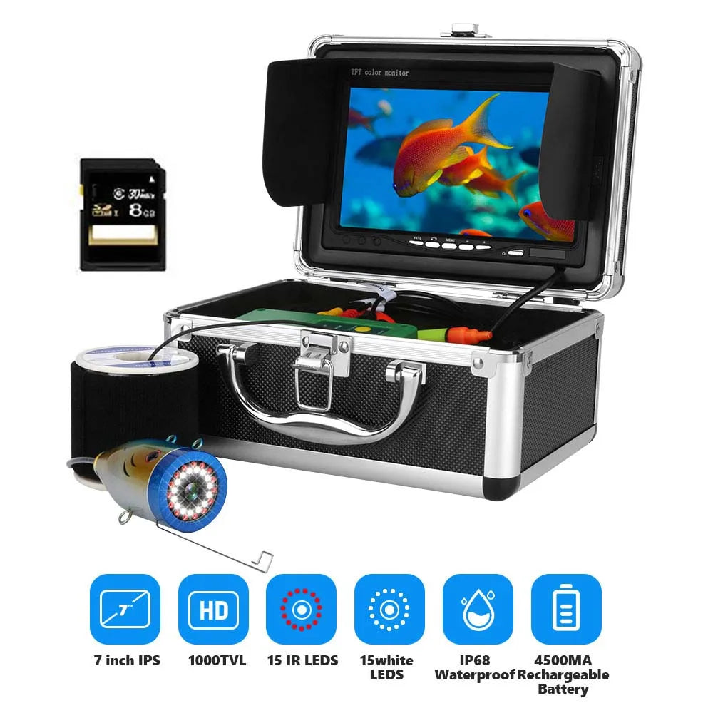 Fish Finder Underwater Fishing Camera Double Lamp 30LEDs 7Inch 15M 30M 50M IP68 Waterproof