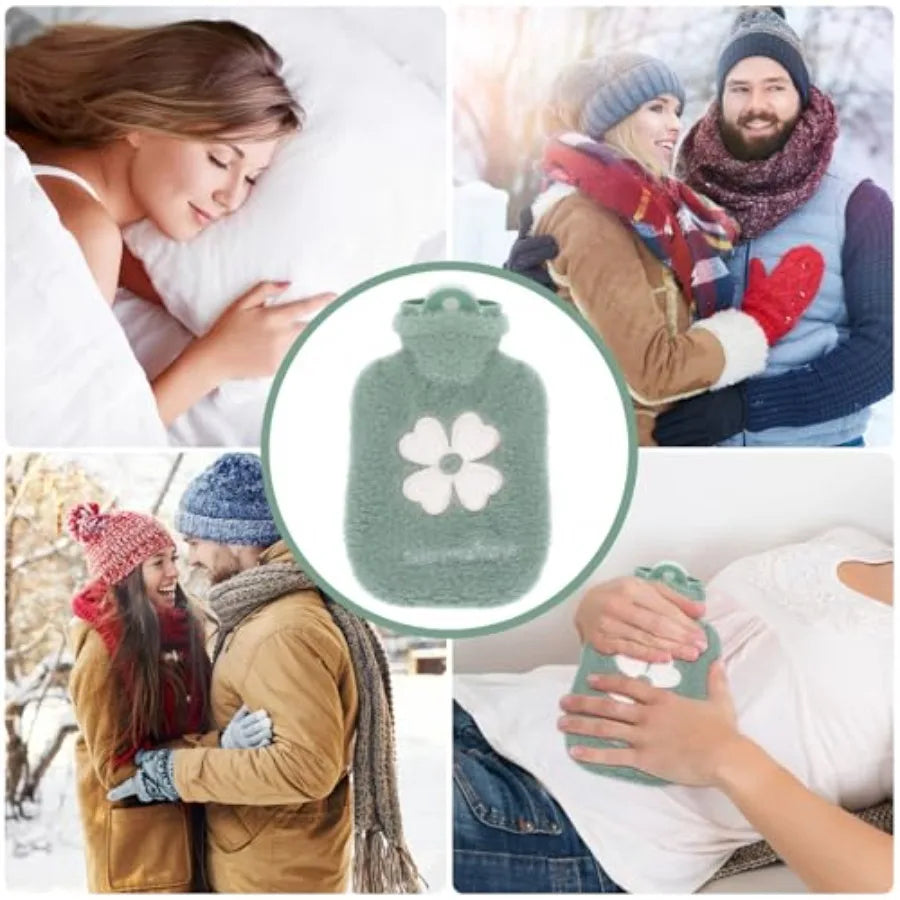 500ml Hot Water Bottle, 2-in-1 Small Hot Water Bottle with Cover Warm Water Bag with Soft Premium Faux Fur Cover Water Bag for