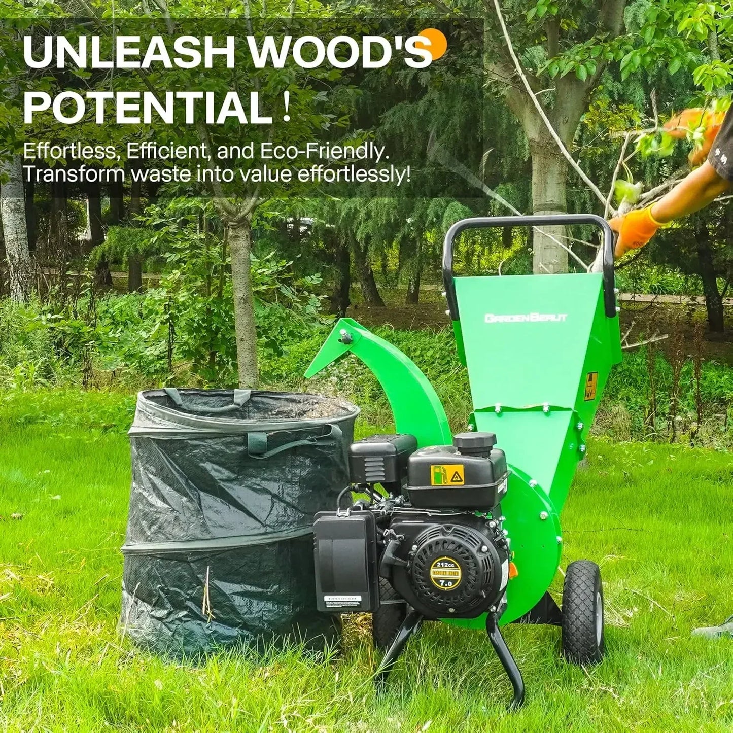 Wood Chipper Shredder, 7HP 212cc Gas Powered Heavy Duty, 3" Max Wood Diameter
