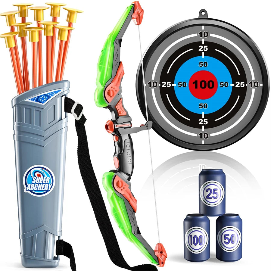 Kids Bow and Arrow Set, LED Light Up Archery Toys Set for Kids Ages 4-8 8-12, with 10 Suction Cup Arrows, Target & Quiver