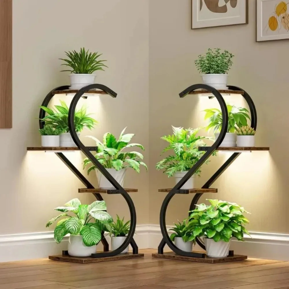 Plant Stand 29'' Plant Stand Indoor with Grow Light, 4 Tiered Metal Plants Shelf indoors,