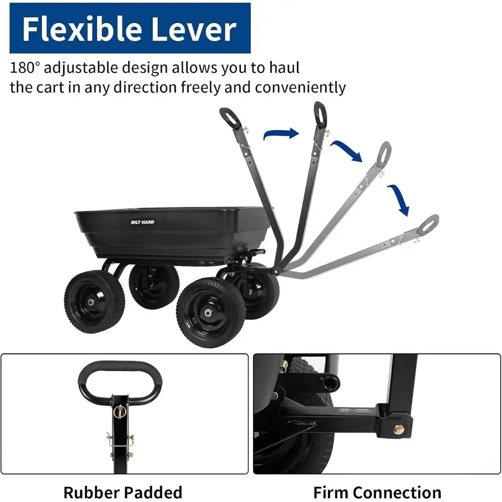 Poly Garden Dump Cart 1200 lbs with No flat Tires, Quick Release, 2-in-1 Convertible Handle