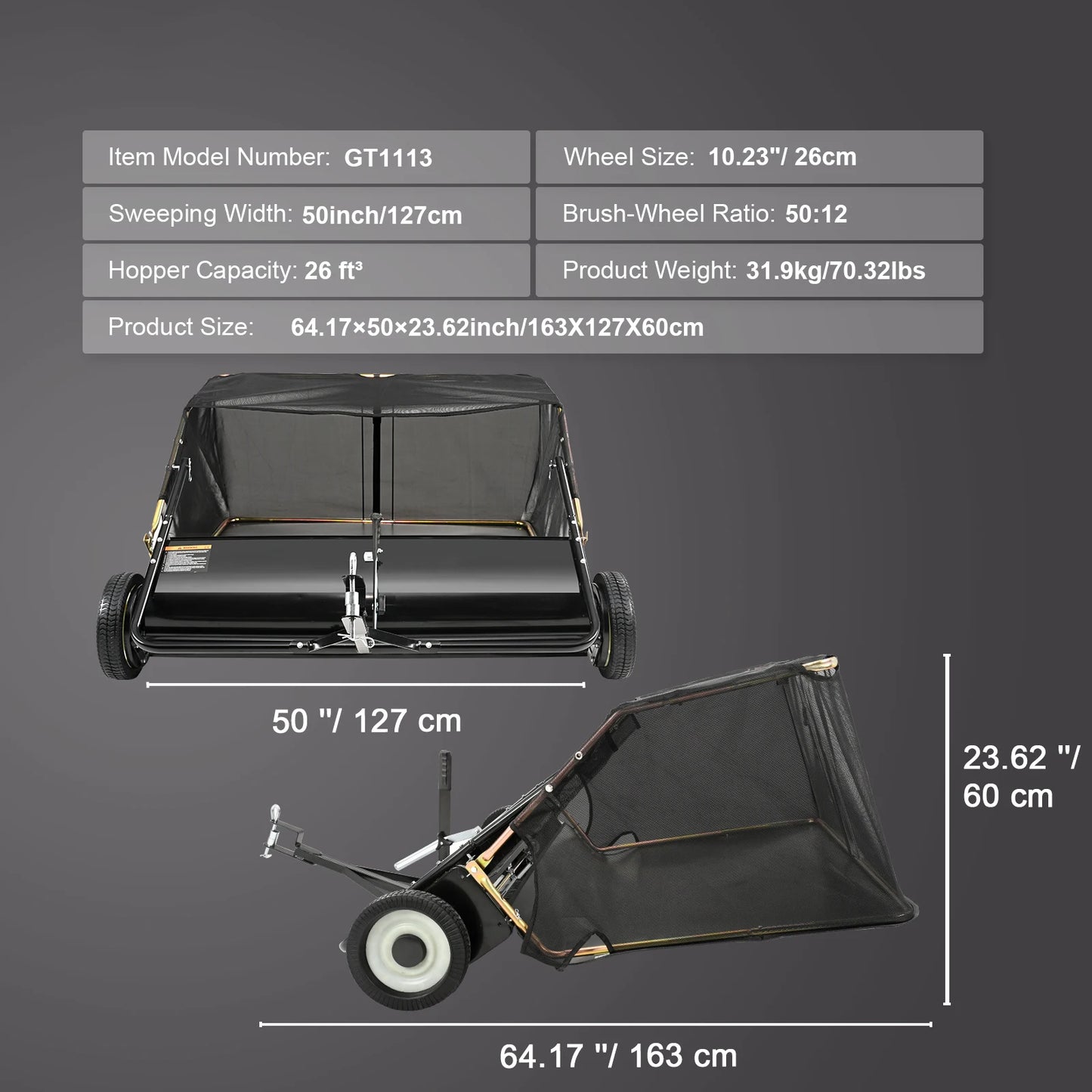 SucceBuy Large Lawn Sweeper, Tow Behind Design with Dump Rope for Easy Emptying