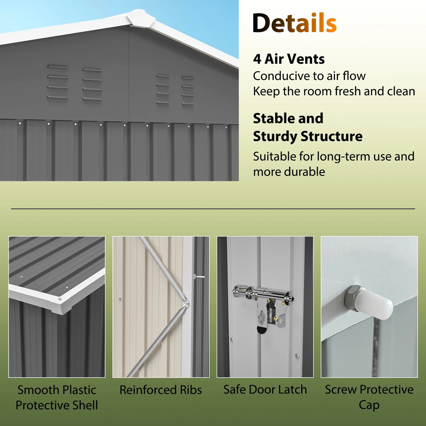 8x6 FT Storage Shed Outdoor Tool Shed with Window, Lockable Doors & Sloped Roof
