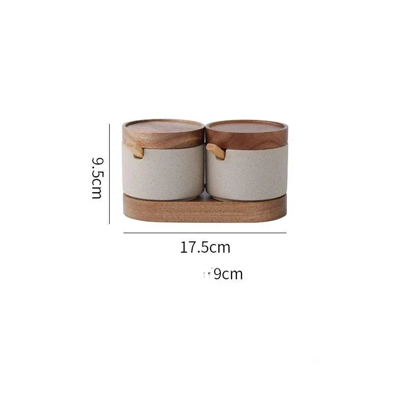 Ceramic Jar with Wooden Lid and Spoon