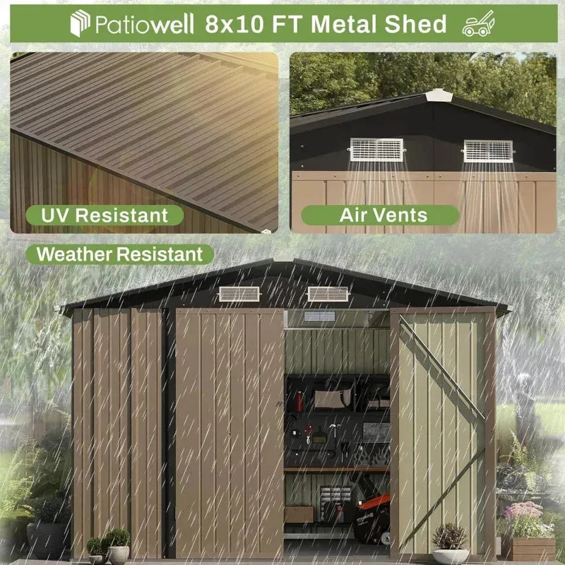 RPD4-Paatiowell 8x10 FT Storage .Large Garden Tool Metal Shed