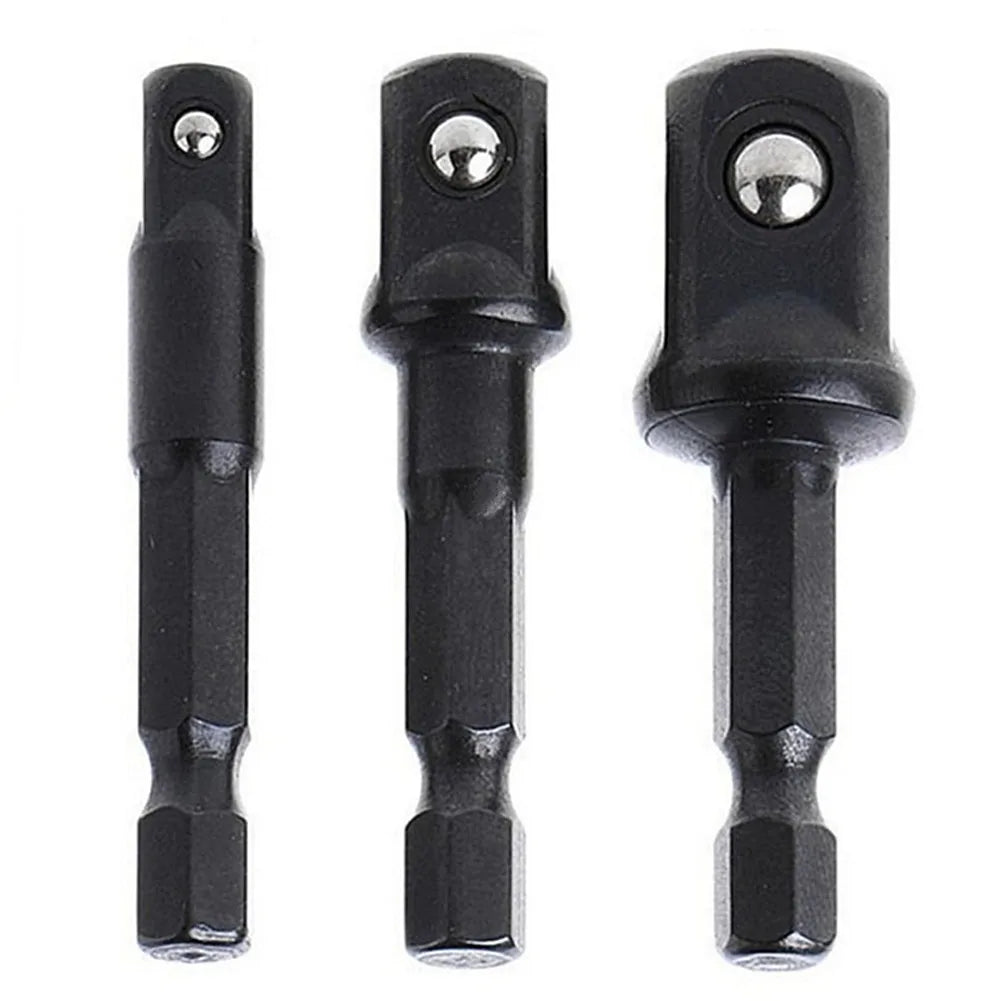 3Pcs Impact Socket Adapter 1/4 3/8 1/2 Inch Nut Driver Sockets Hex Shank