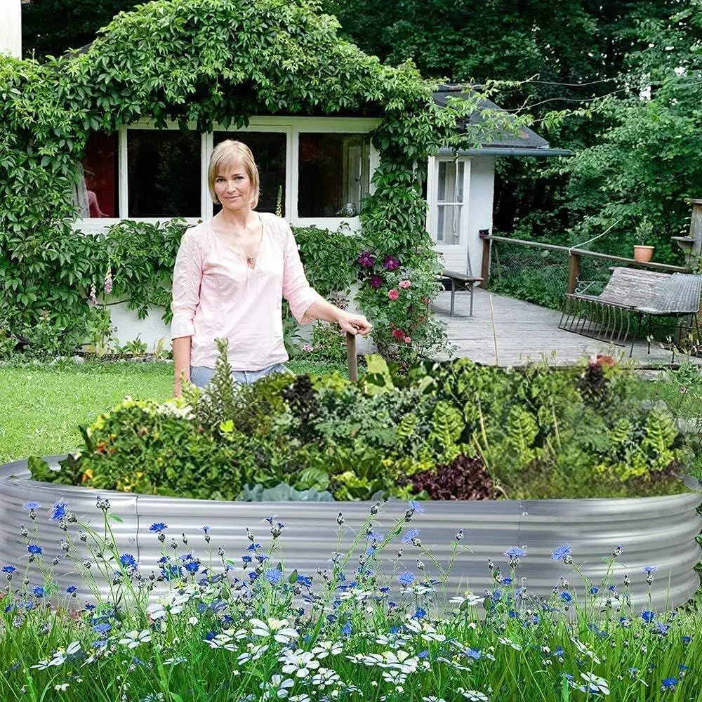 2-Pack Galvanized Oval Raised Garden Beds, 10x4x1ft Outdoor Metal Planters for Vegetables