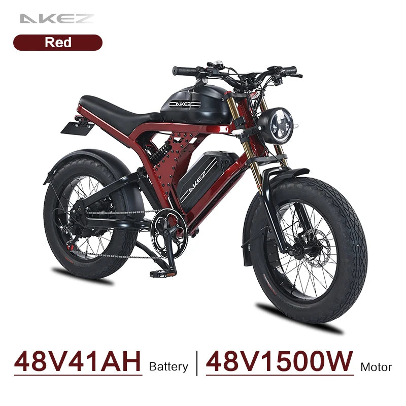 ⚡US Stock Fast Delivery | AKEZ 48V 1500W Electric Bike, 41Ah Battery, Long Range Off-Road E-Bike for Adults Stone & Stem