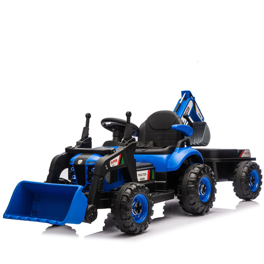 24v Ride-On Electric Toy Tractor 4-in-1 Construction Attachments Remote Control, 3-Speed