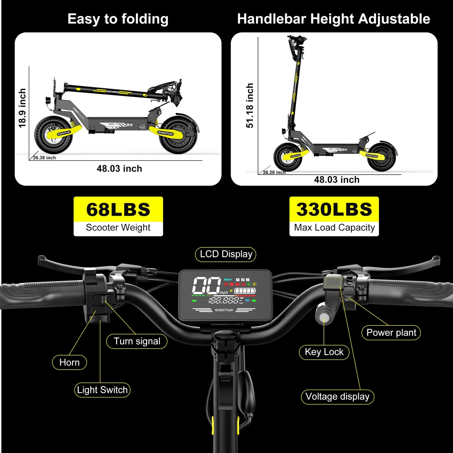 1200W Off Road Electric Scooter for Adults 48V Long Range E-Scooter 30MP 11" Tires