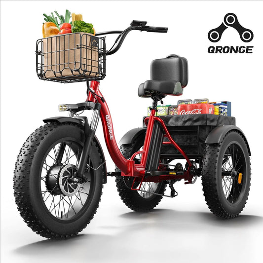 QRONGE Electric Bike for Adults 960W Peak 36V 13.5AH Battery Folding Electric Tricycle 50 Miles Range Fat Tire Electric Trike Stone & Stem