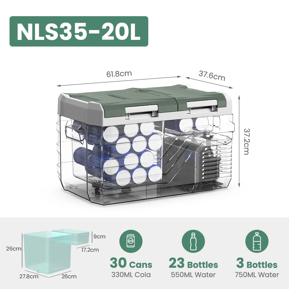 Alpicool NLS 20L 30L 40L Portable Refrigerator Mini Fridge Freezer 12V Compressor Cooler 12/24V DC 100-240V AC for Camping