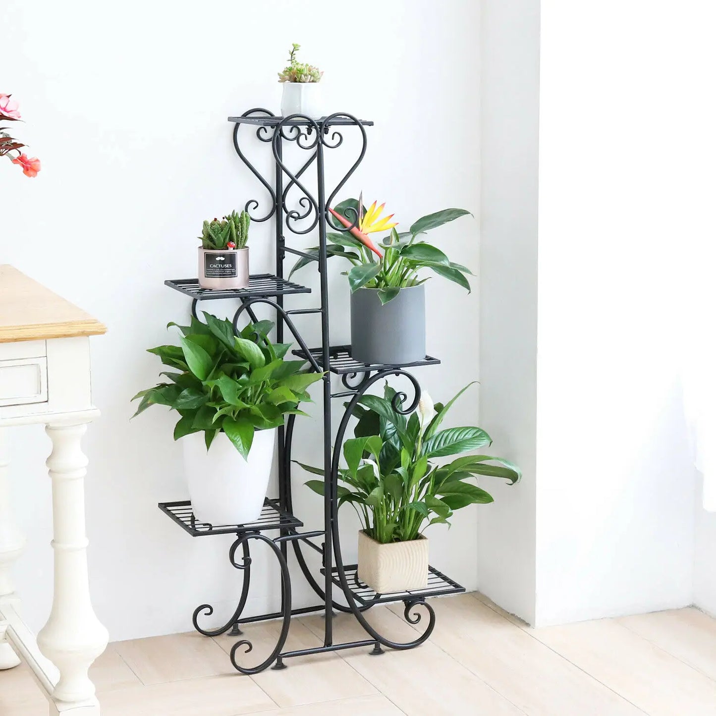 5 Tiered Tall Plant Stand Indoor Outdoor Iron Planter Shelf Garden Metal Flower Pots.
