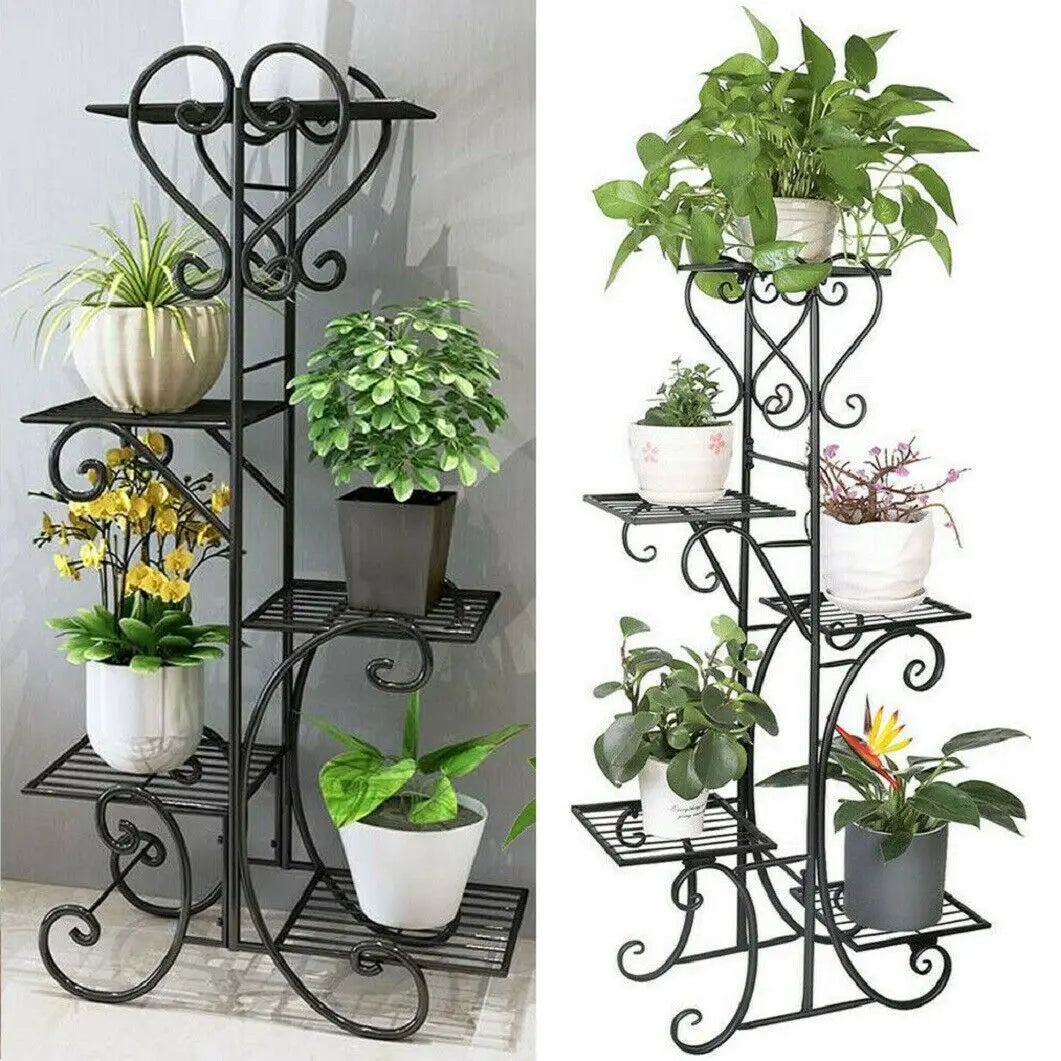 5 Tiered Tall Plant Stand Indoor Outdoor Iron Planter Shelf Garden Metal Flower Pots.