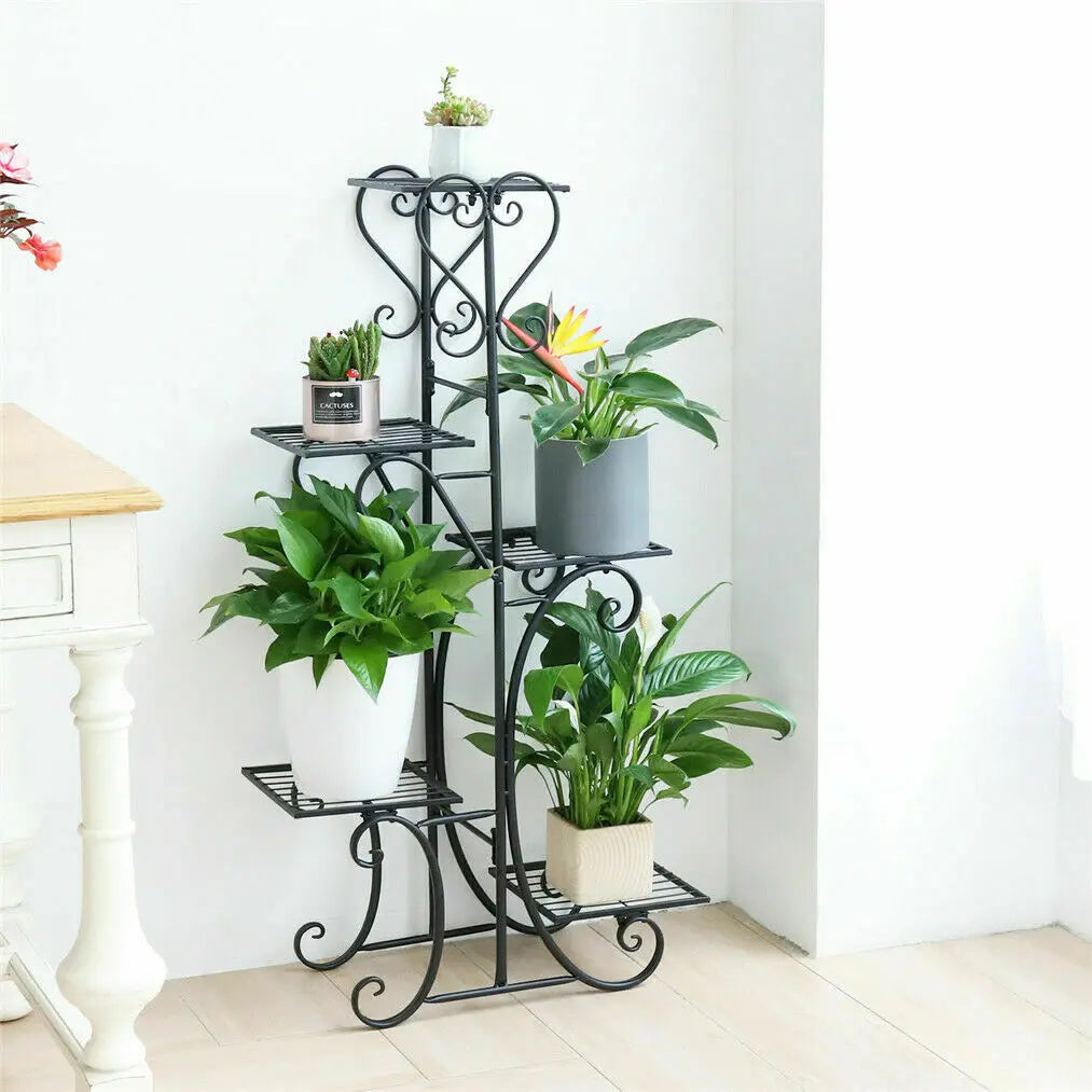 5 Tiered Tall Plant Stand Indoor Outdoor Iron Planter Shelf Garden Metal Flower Pots.
