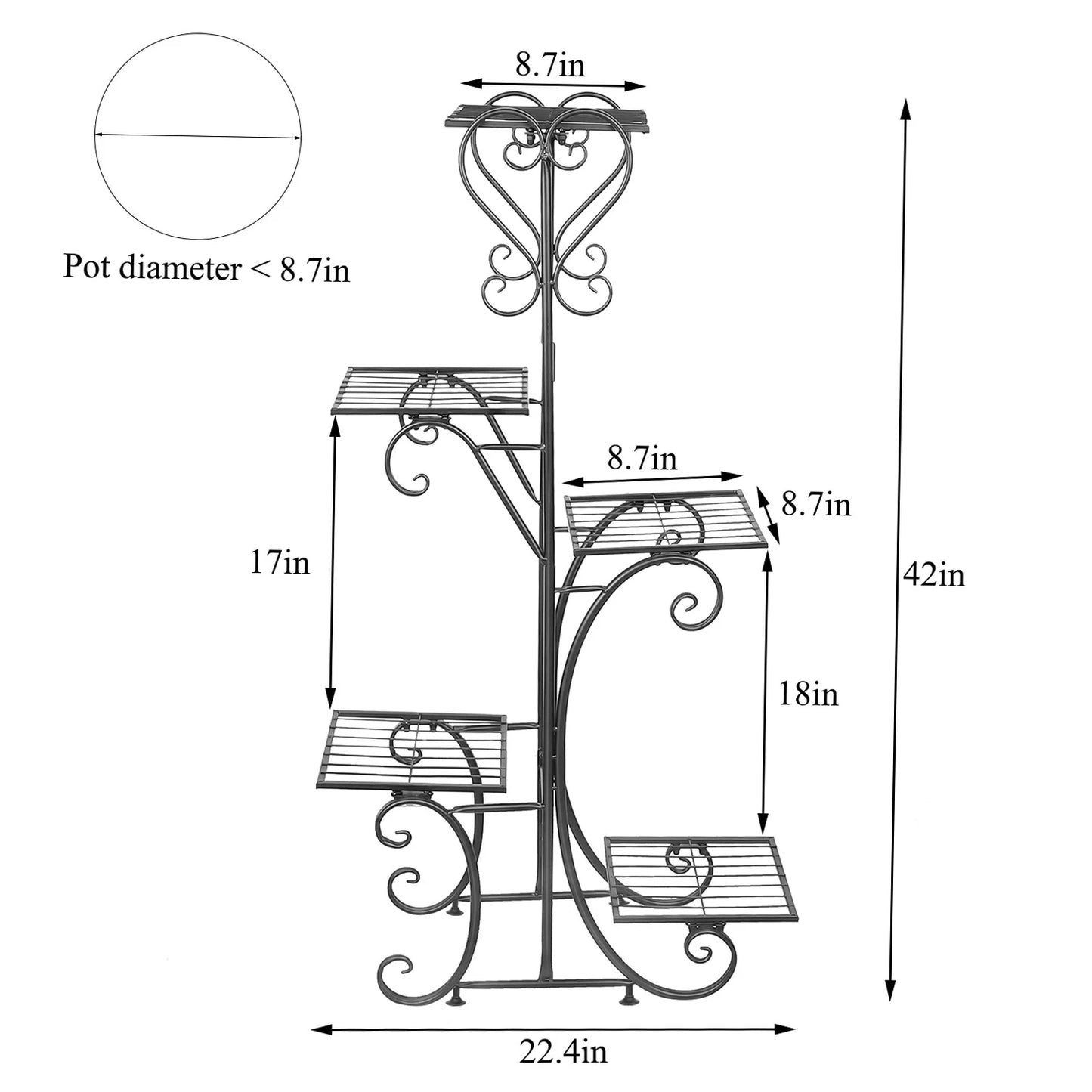 5 Tiered Tall Plant Stand Indoor Outdoor Iron Planter Shelf Garden Metal Flower Pots.