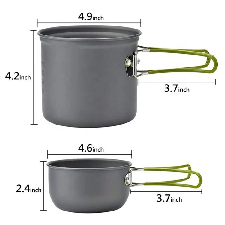 Portable 1-2 People Camping Cookware Set 15-18pcs Mess Kit with Non-Stick Pot Pans for Outdoor Cooking