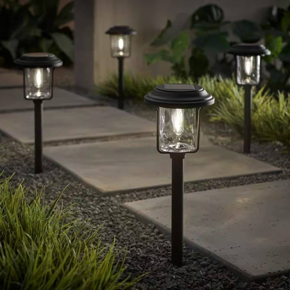 4 Pack - Solar LED Light Set - Outdoor Path Lighting in Black Stone & Stem