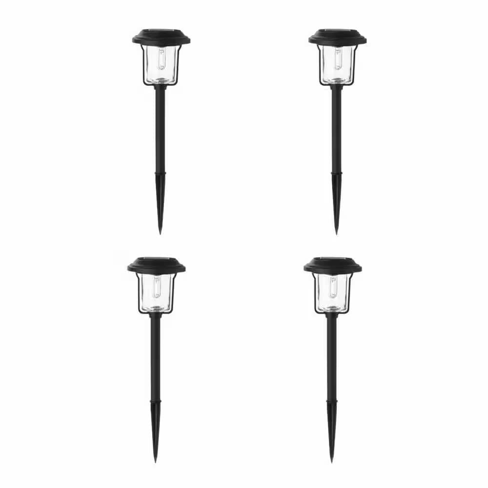 4 Pack - Solar LED Light Set - Outdoor Path Lighting in Black Stone & Stem