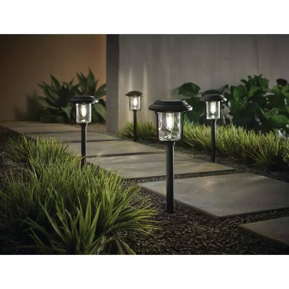 4 Pack - Solar LED Light Set - Outdoor Path Lighting in Black Stone & Stem