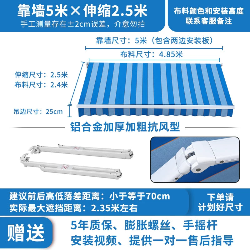 Facade Courtyard Balcony Aluminum Alloy For Home Windproof Retractable