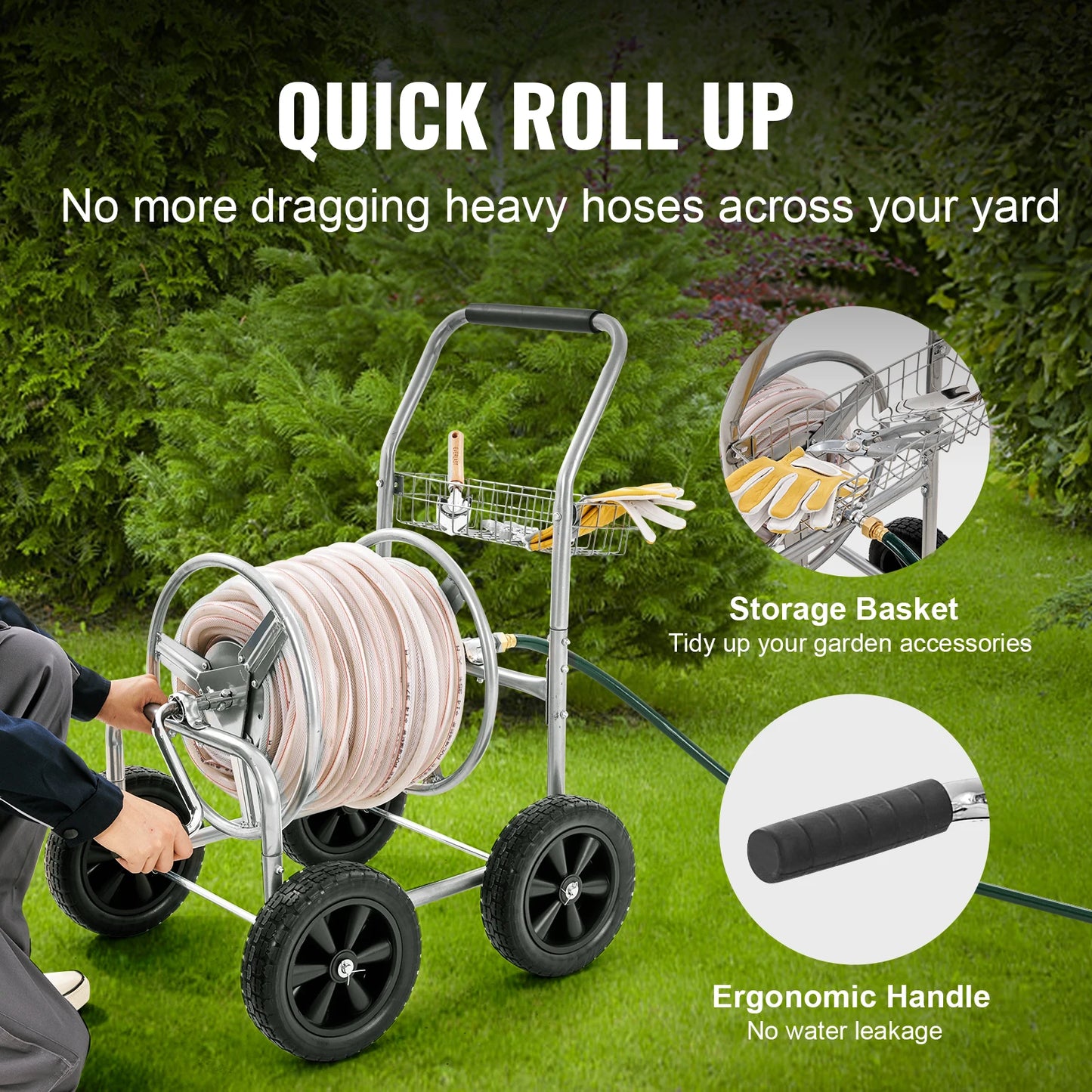 SucceBuy Hose Reel Cart Hold Up to 300 ft of 5/8’’ Hose Garden Water Hose Carts