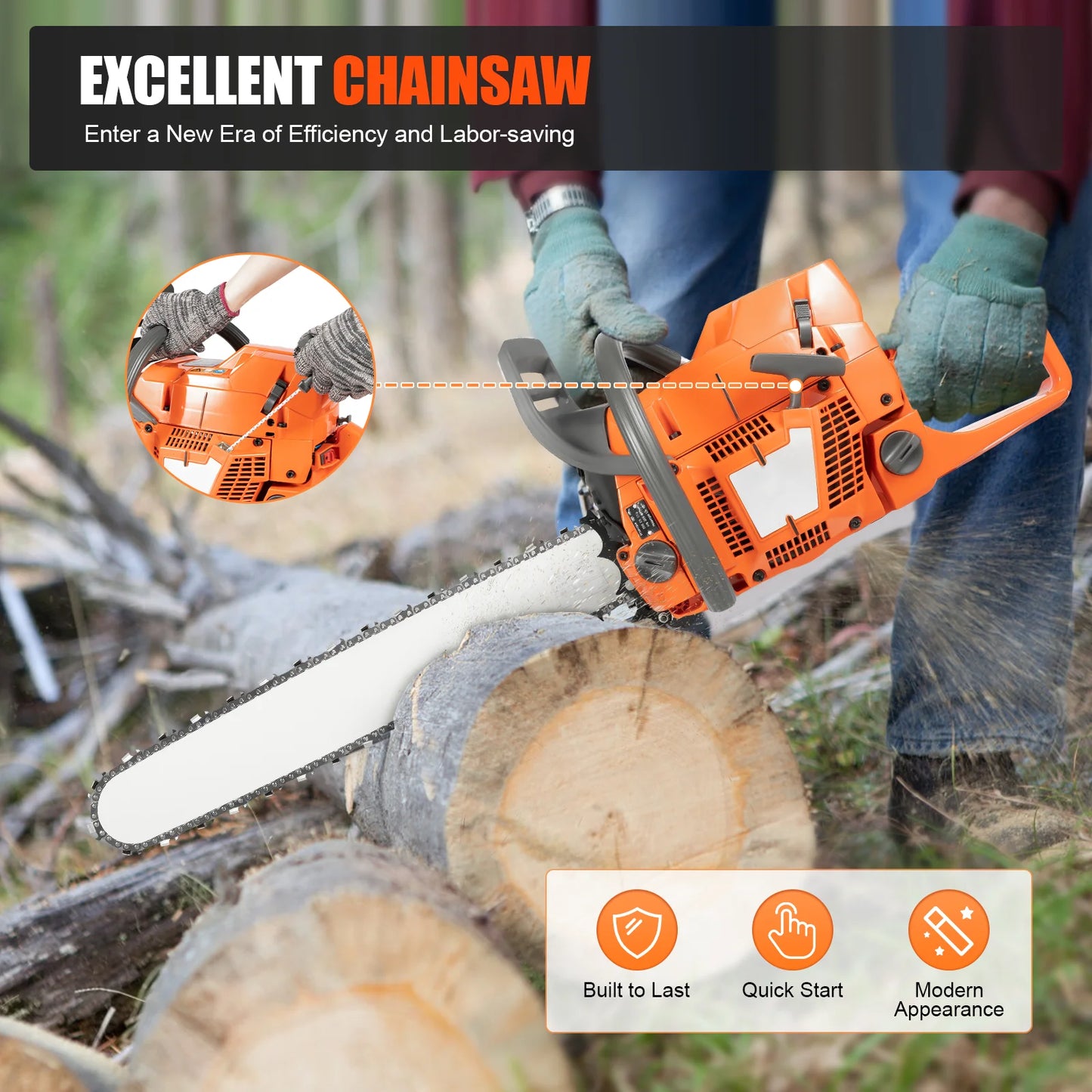 Gasoline Power Chain Saws 24 inch Guide Bar 2 Cycle 65/72cc