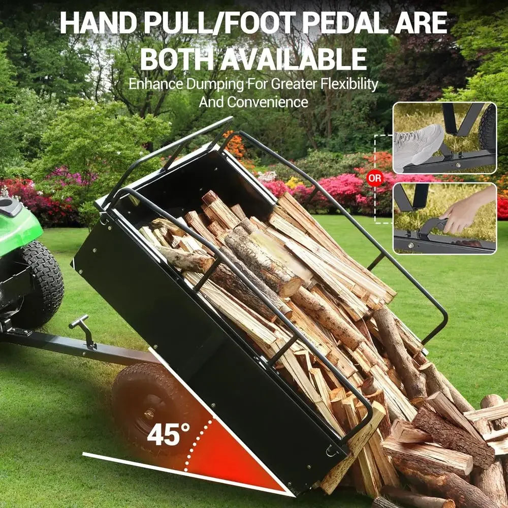Heavy Duty Steel Garden Dump Cart, 750LBS Capacity Utility Garden Trailer
