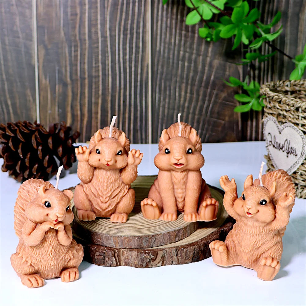 Cute Squirrel Candle Silicone Mold 3D Pinecone Scented