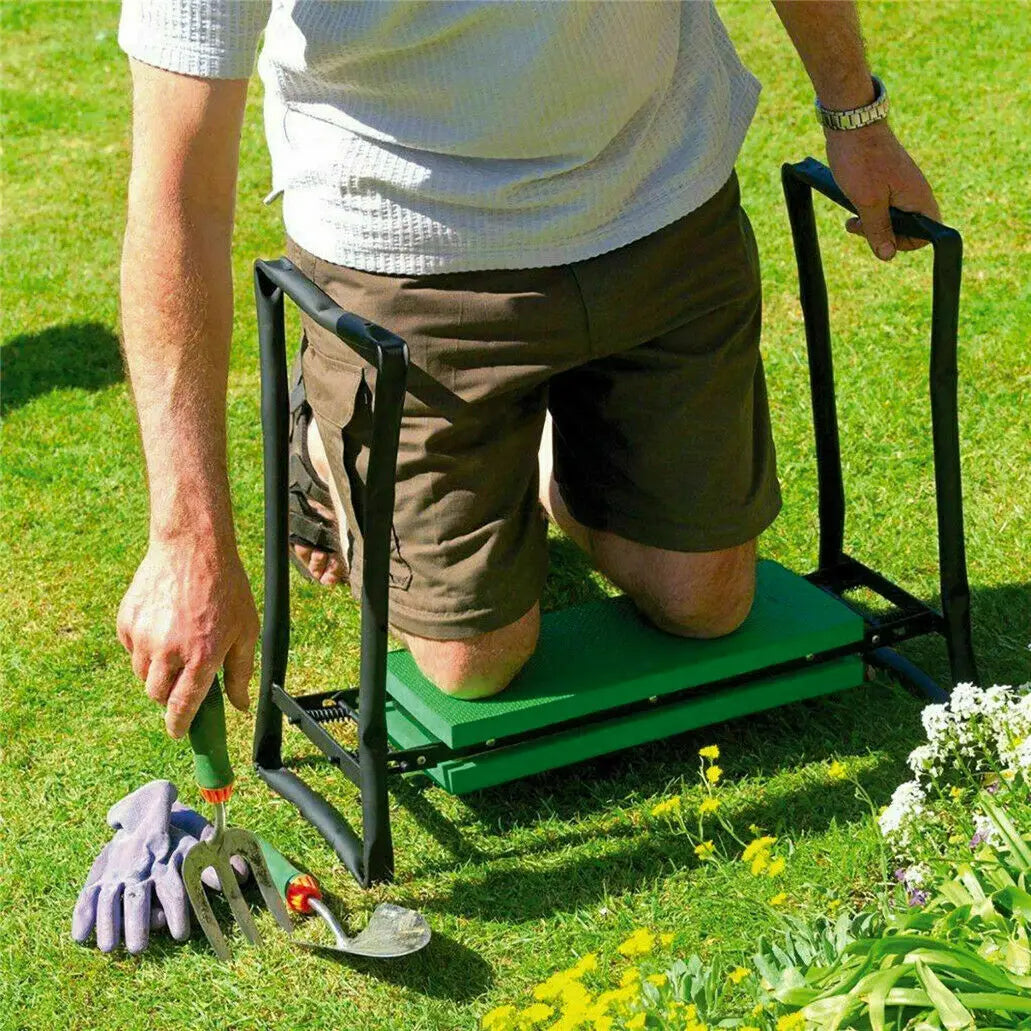 Heavy Duty Garden Kneeler Seat, Thickend Soft Eva Pad, Foldable Garden Stool Pouch, Steel Frame