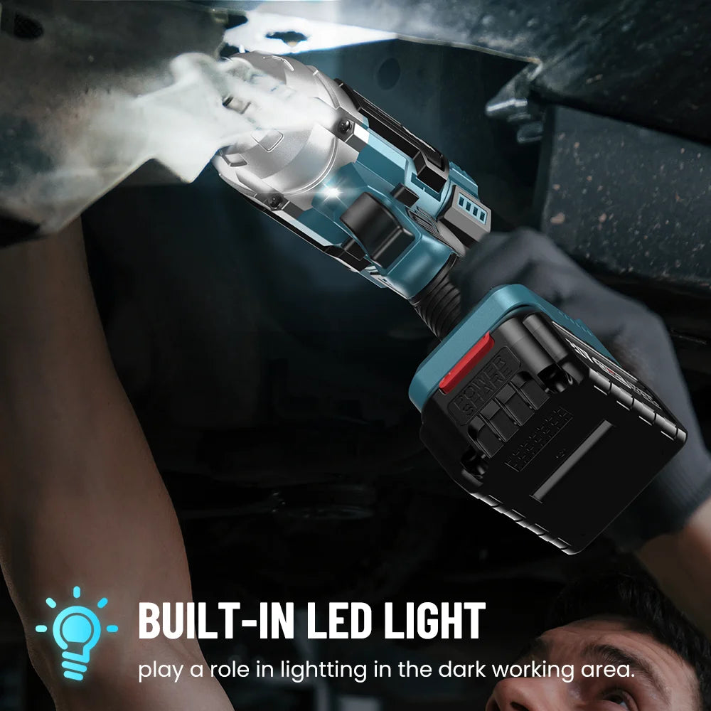 Seesii 3-in-1 650N.m Cordless Impact Wrench & Electric Drill & Screwdriver 1/2" Brushless Impact Gun Kit with 2*4.0ah Batteries LED Light  for Car Home