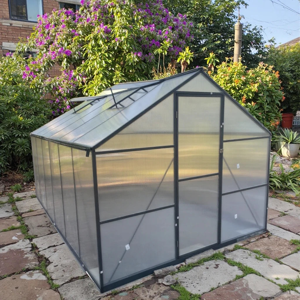 Large Size Aluminum Garden Greenhouse With Metal Frame and PC Boards Plastic Wall Adjustable Windows and Sliding or Hinge Door