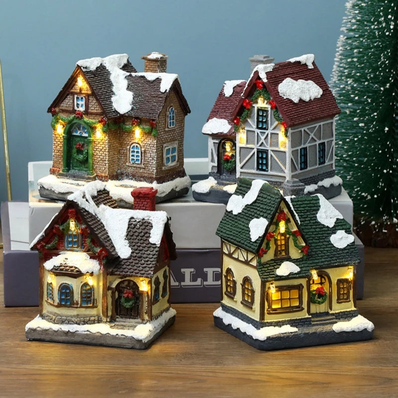 LED Resin Christmas House Snow Village Miniature Light-Up Decor