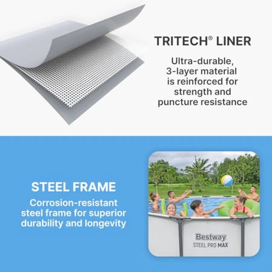 Steel Pro MAX 13' X 48' Above Ground Pool Round Metal Frame Outdoor Swimming Pool Set with Filter Pump Ladder and Cover Gray