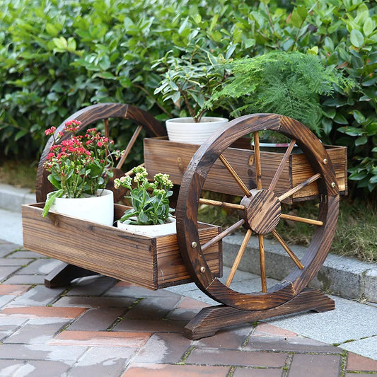 ‌Solid Wood Rolling Plant Cart - Outdoor Patio Stand