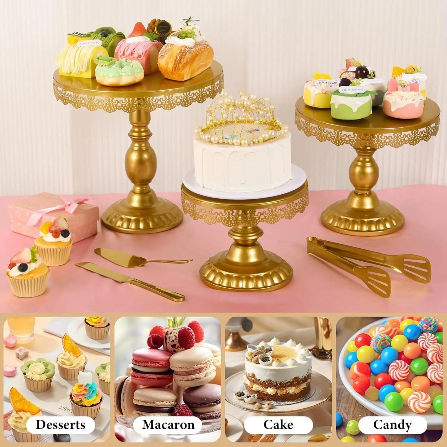 7Pcs Gold Cake Stand, Metal Cupcake Stand  Elegant Gold Dessert Stands
