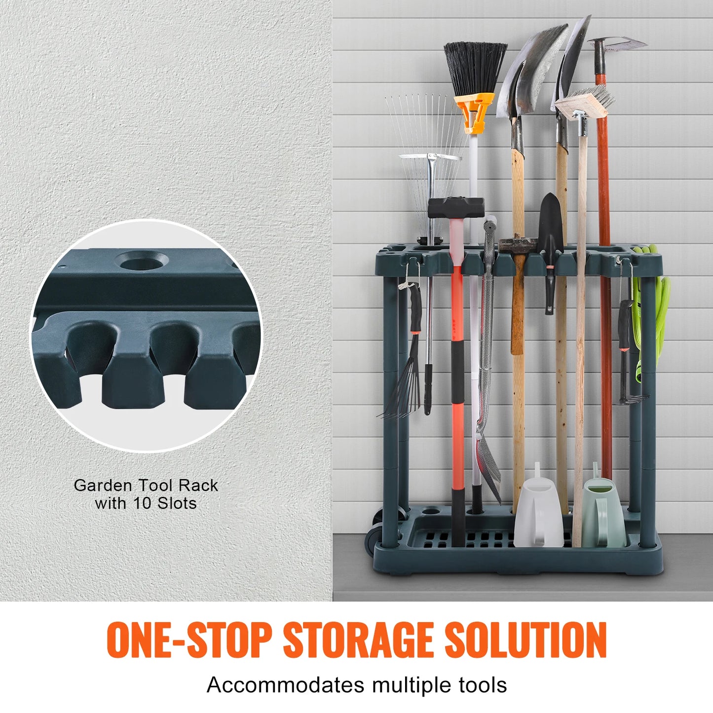 10Slots Yard Garden Tool Organizer Long-Handled Tool/Rake/Broom Tower Storage Rack