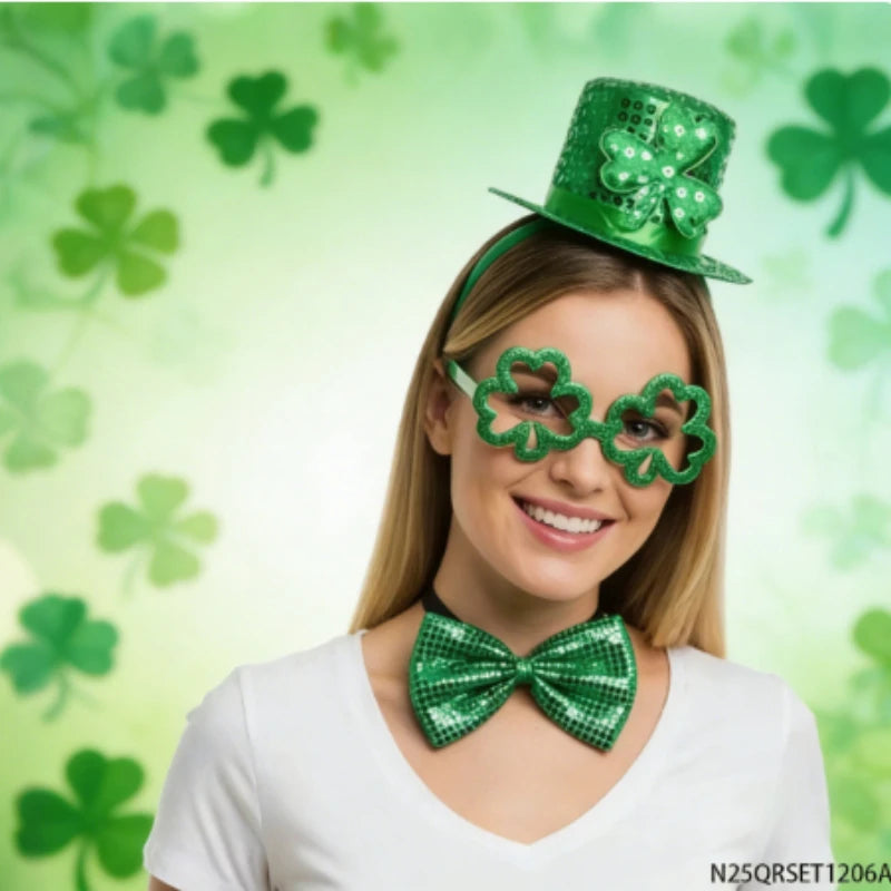 St Patrick's Shamrock Glasses, Sequin Hat & Bow Tie