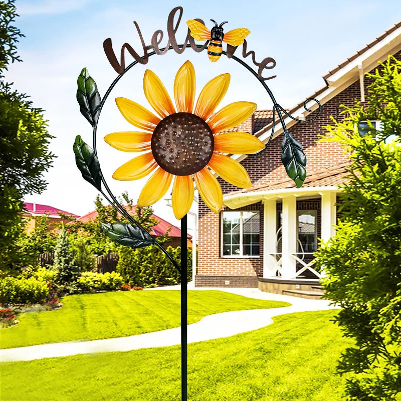 Wind Spinner With Stake, Standing Bee Sunflower Pinwheel