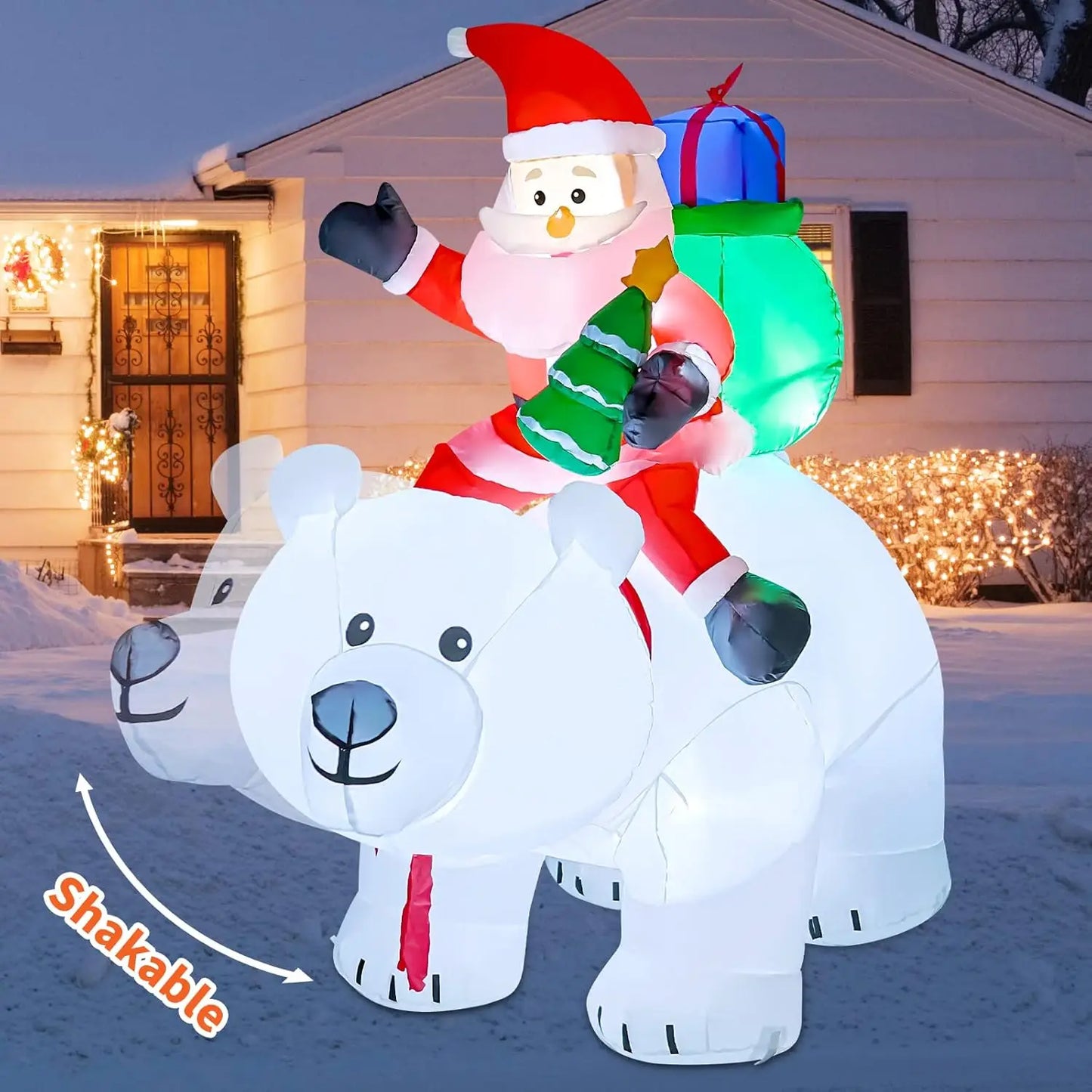 6 FT Christmas Inflatables Santa Clause Riding Bear with Shaking Head Outdoor Decorations Blow Up Yard Decor with LED Lights