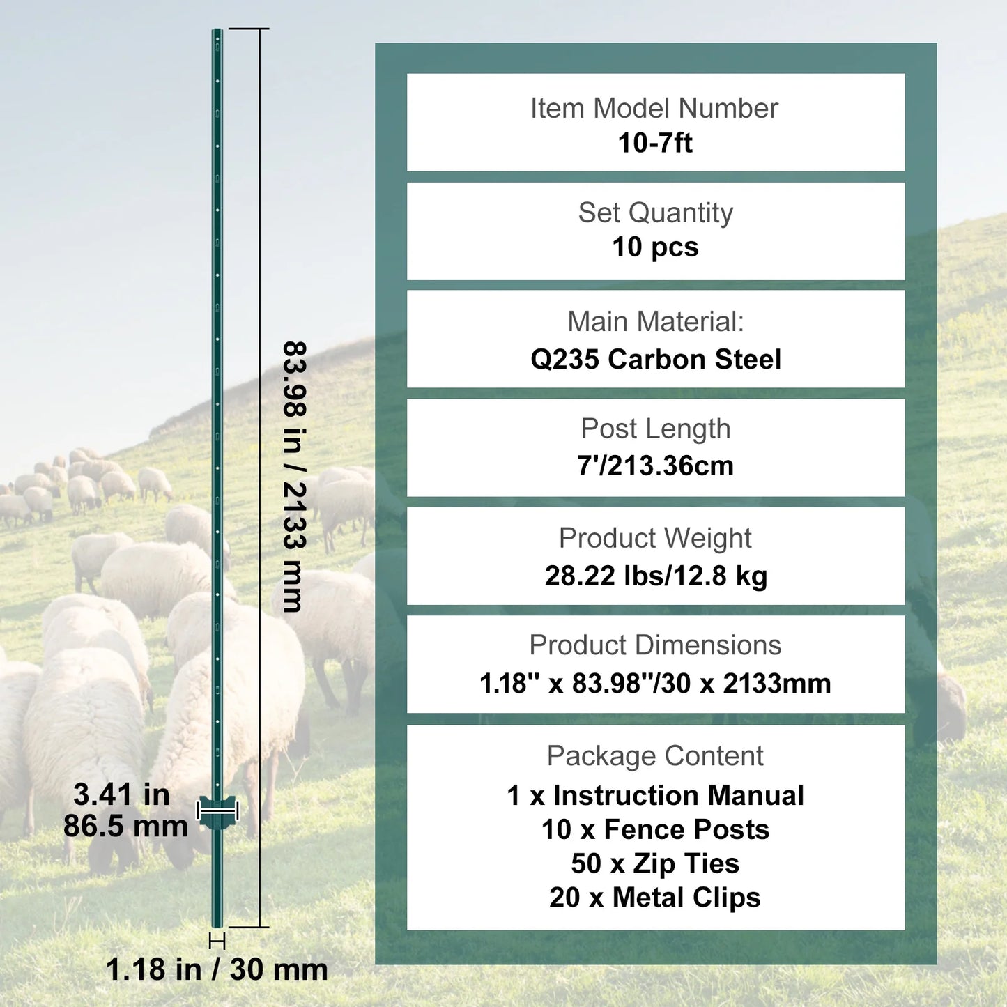 4/5/6/7 Ft Fence Post 6/10 Pack T-Post Heavy Duty Metal Fence Posts Green