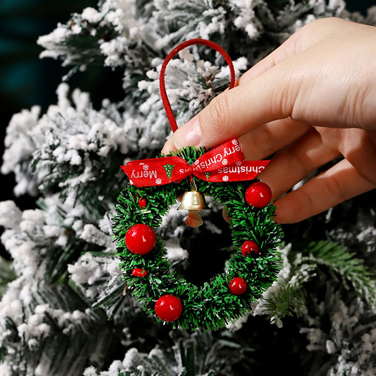 Merry Chrismas Wreath Pendant with Bell