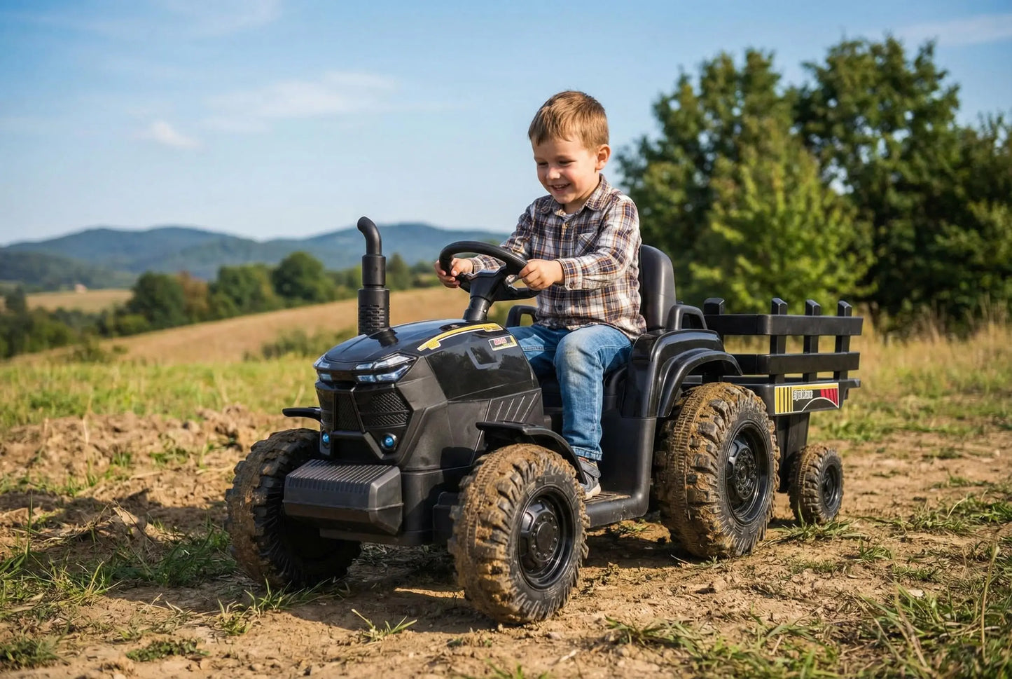12 V Ride On tractor Toy 35W Dual Motors, 3-Gear-Shift, LED Lights, USB For Aged 3-8
