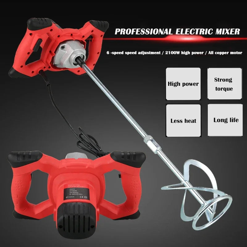 2100W Industrial Grade Electric Mixer 6 Gear Speed Adjustable Handheld
