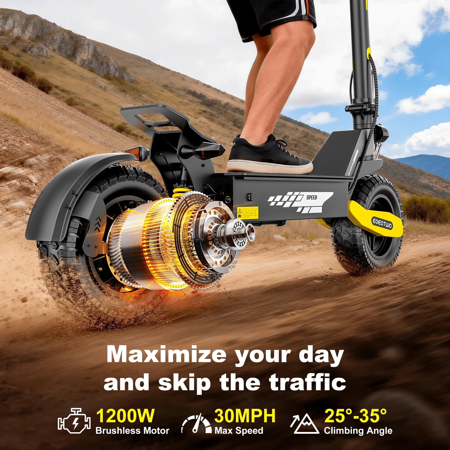 1200W Off Road Electric Scooter for Adults 48V Long Range E-Scooter 30MP 11" Tires