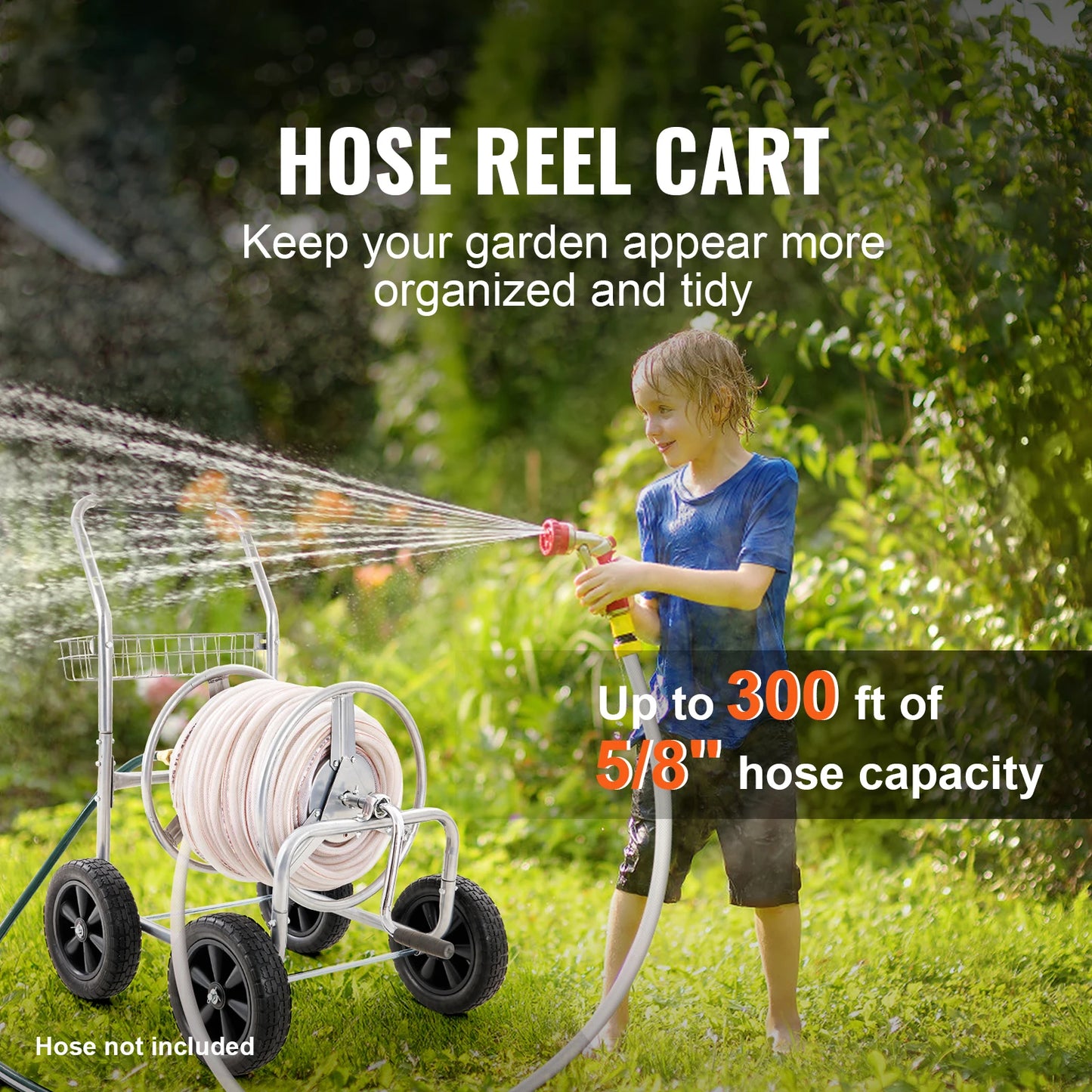 SucceBuy Hose Reel Cart Hold Up to 300 ft of 5/8’’ Hose Garden Water Hose Carts