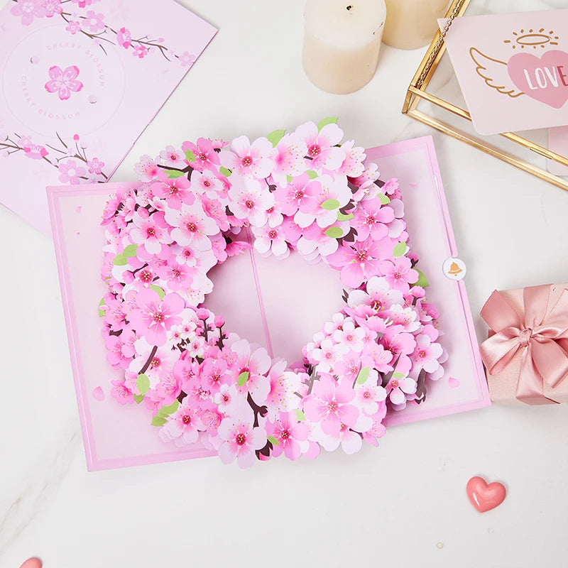 Valentine's Day Pink Cherry Blossom Pop Up Card